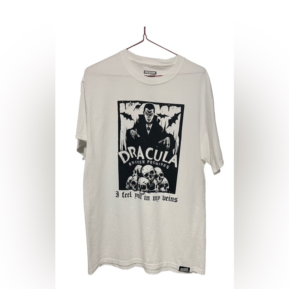 BROKEN PROMISES MENS MED Dracula Graphic White T-Shirt - Picture 1 of 3